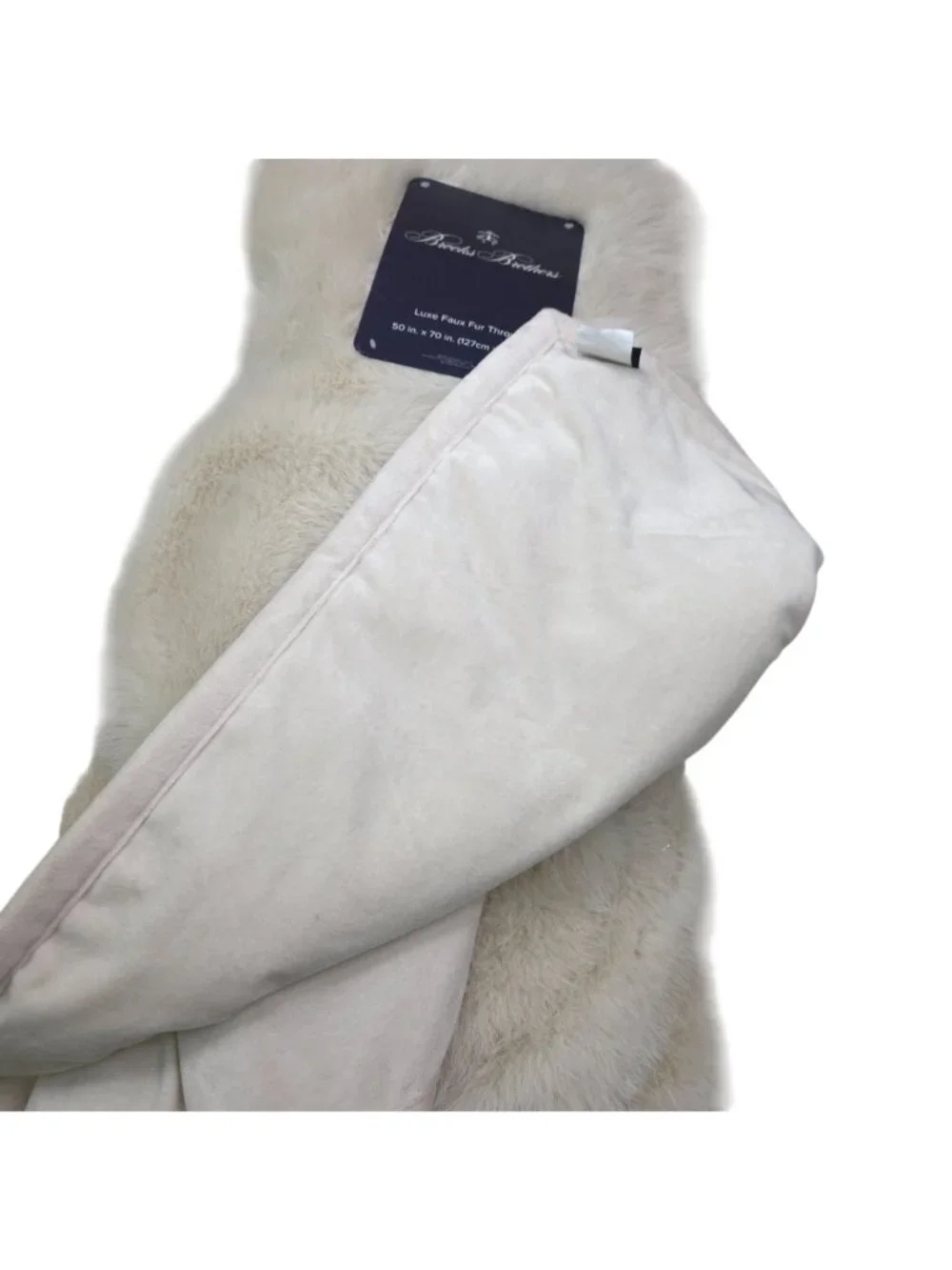 Brooks Brothers Luxe Faux Fur Throw In Beige With Sparkling Strands Cozy